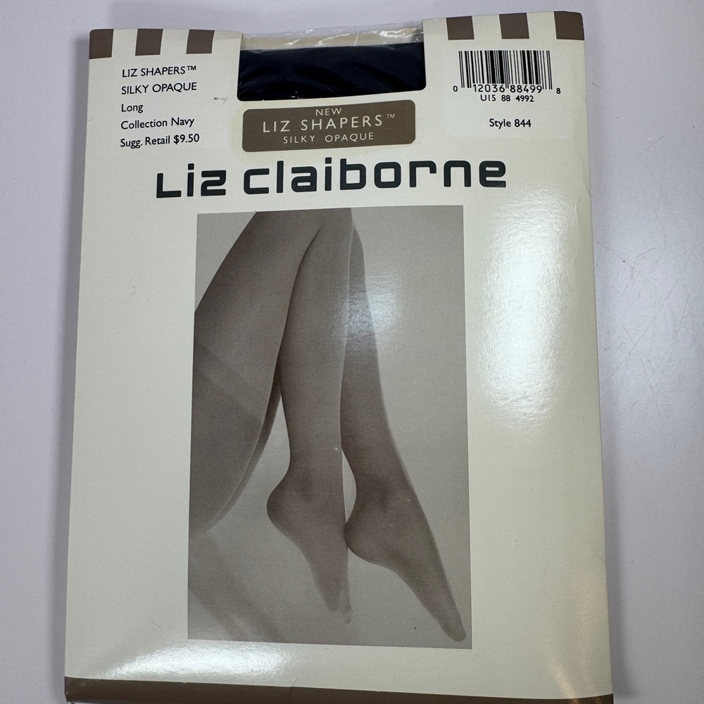 Liz Claiborne Liz Shapers Silky Opaque Pantyhose Tights Size Long Navy Color 844